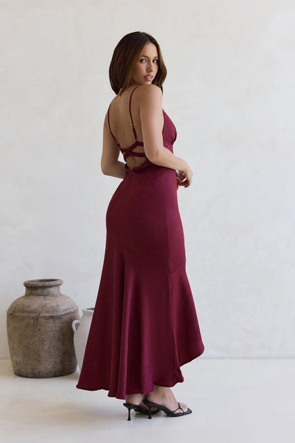 Women's V-Neck Maxi Dress with Asymmetrical Hem