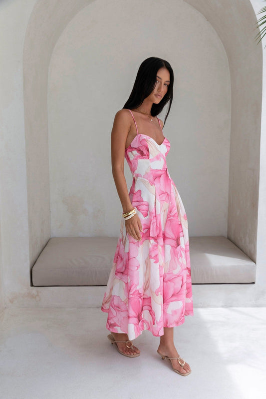 Women's V-Neck Maxi Dress with Flowing Silhouette