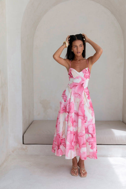 Women's V-Neck Maxi Dress with Flowing Silhouette
