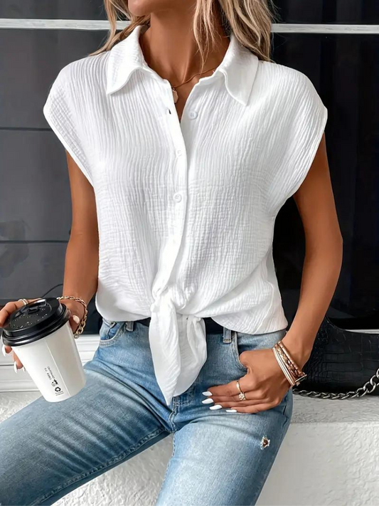Women's V-Neck Sleeveless Blouse with Luxurious Cotton Fabric