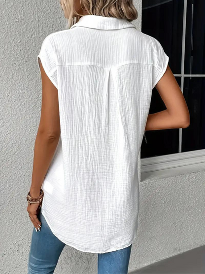 Women's V-Neck Sleeveless Blouse with Luxurious Cotton Fabric