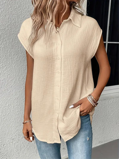 Women's V-Neck Sleeveless Blouse with Luxurious Cotton Fabric