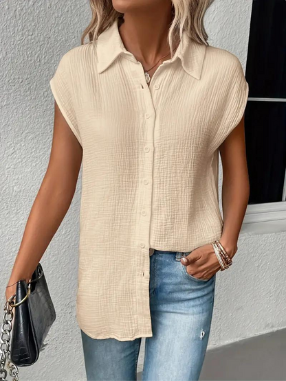 Women's V-Neck Sleeveless Blouse with Luxurious Cotton Fabric
