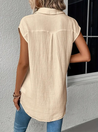 Women's V-Neck Sleeveless Blouse with Luxurious Cotton Fabric