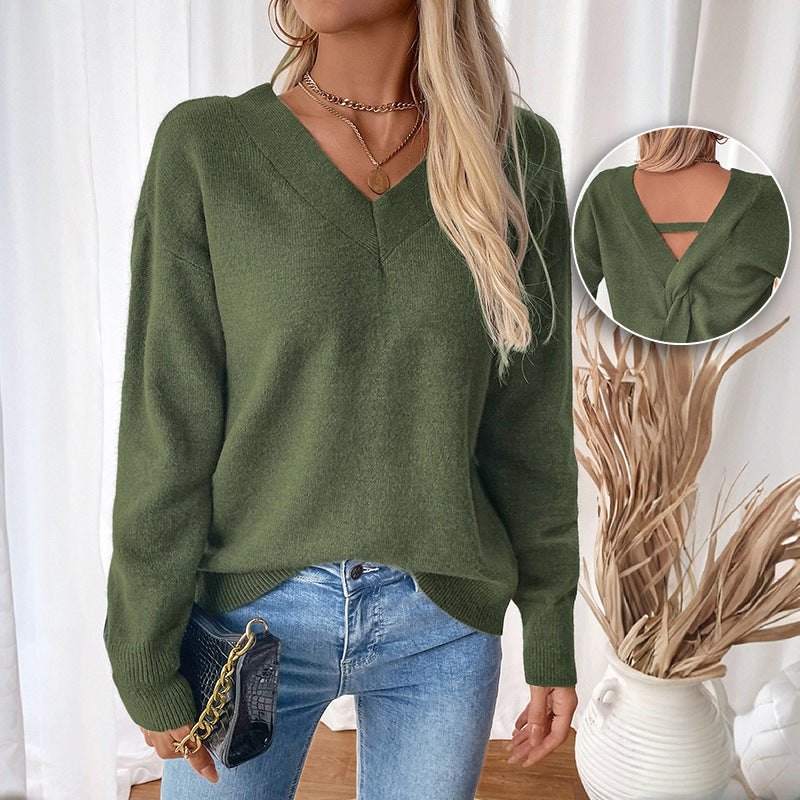 Women's V-Neck Sweater with Long Sleeves