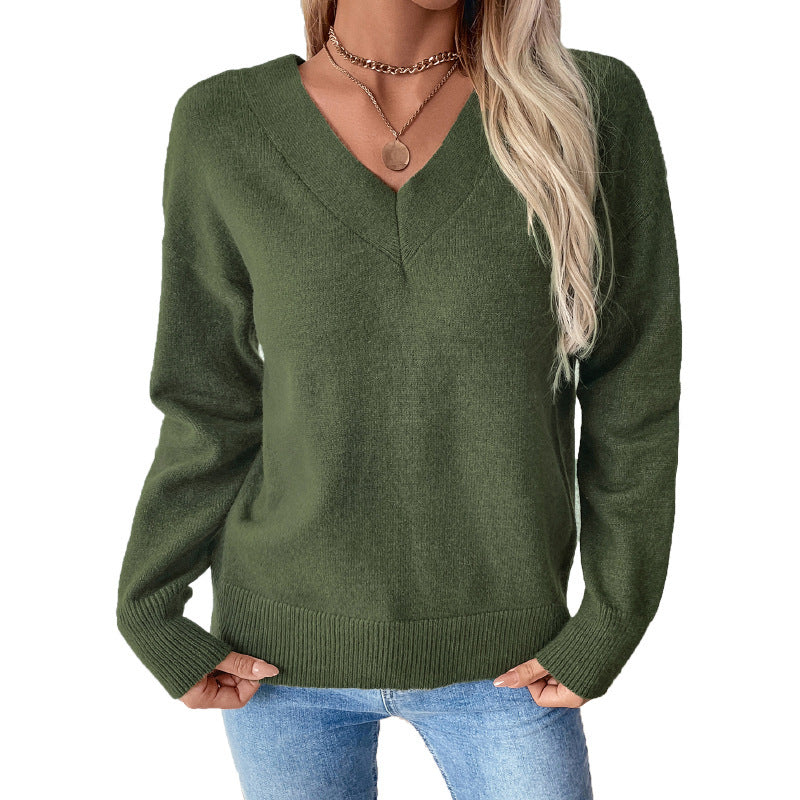 Women's V-Neck Sweater with Long Sleeves