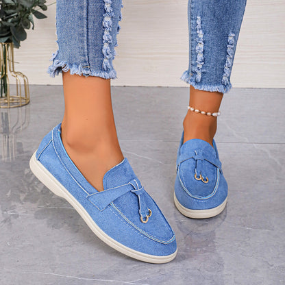 Women's Velvet Loafers with Cross-Tied Tassels