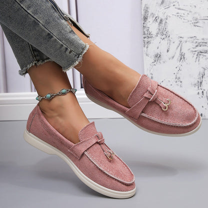 Women's Velvet Loafers with Cross-Tied Tassels