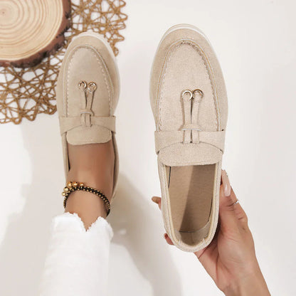 Women's Velvet Loafers with Cross-Tied Tassels