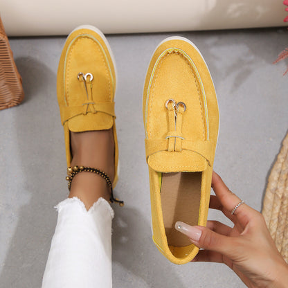 Women's Velvet Loafers with Cross-Tied Tassels
