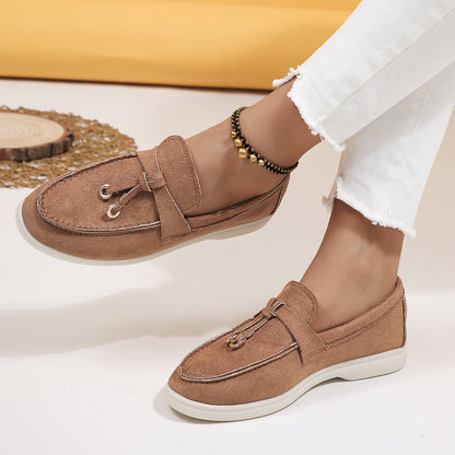 Women's Velvet Loafers with Cross-Tied Tassels