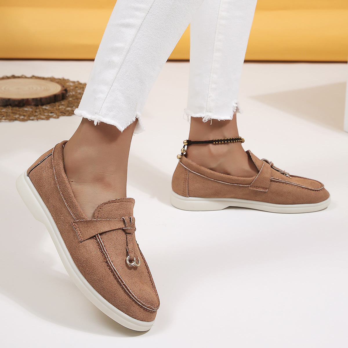Women's Velvet Loafers with Cross-Tied Tassels
