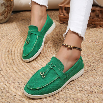 Women's Velvet Loafers with Cross-Tied Tassels