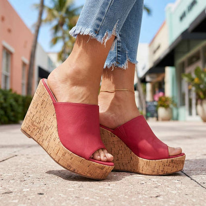 Women's Wedge Heel Sandals with Cork Footbed