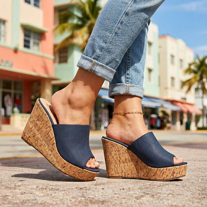 Women's Wedge Heel Sandals with Cork Footbed