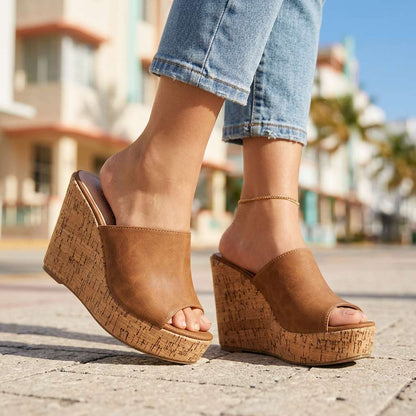 Women's Wedge Heel Sandals with Cork Footbed
