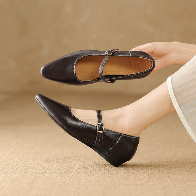 Women's Wedge Pumps with Buckled Mary-Jane Strap