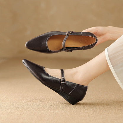 Women's Wedge Pumps with Buckled Mary-Jane Strap