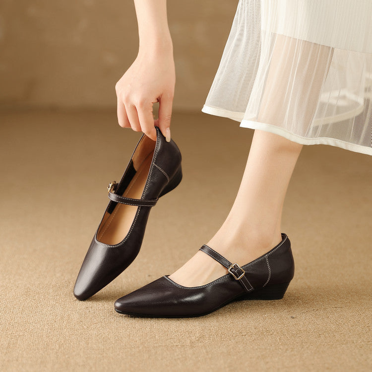 Women's Wedge Pumps with Buckled Mary-Jane Strap