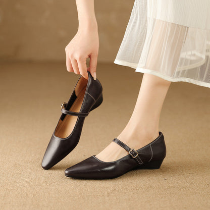 Women's Wedge Pumps with Buckled Mary-Jane Strap