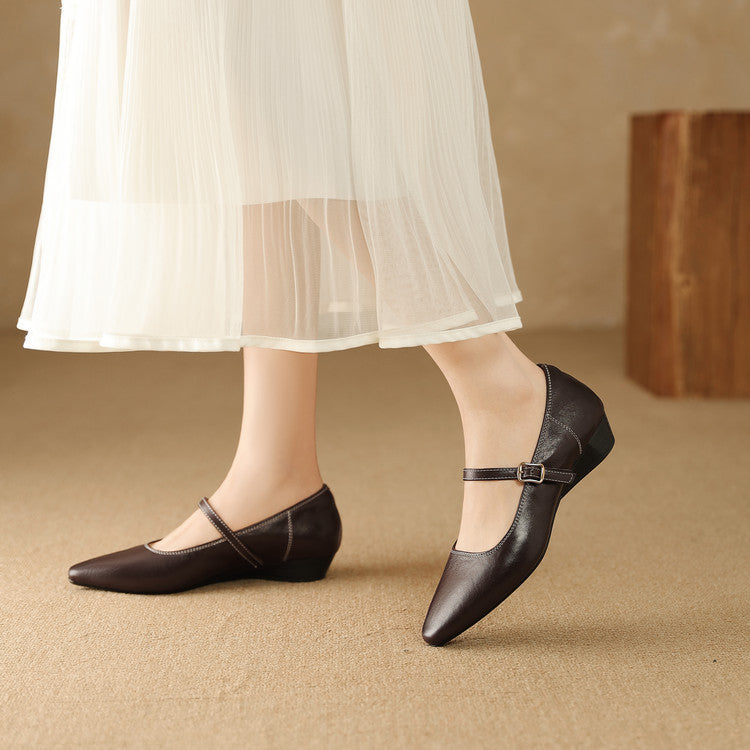 Women's Wedge Pumps with Buckled Mary-Jane Strap