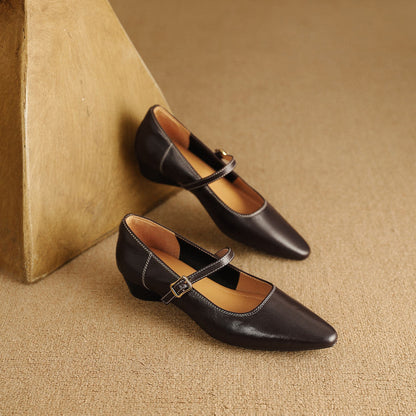 Women's Wedge Pumps with Buckled Mary-Jane Strap