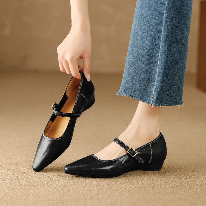 Women's Wedge Pumps with Buckled Mary-Jane Strap
