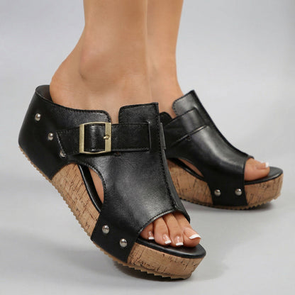 Women's Wedge Sandals with Adjustable Buckle