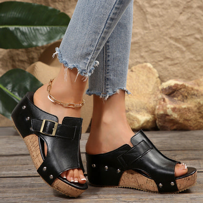 Women's Wedge Sandals with Adjustable Buckle
