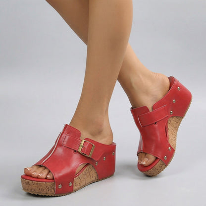 Women's Wedge Sandals with Adjustable Buckle