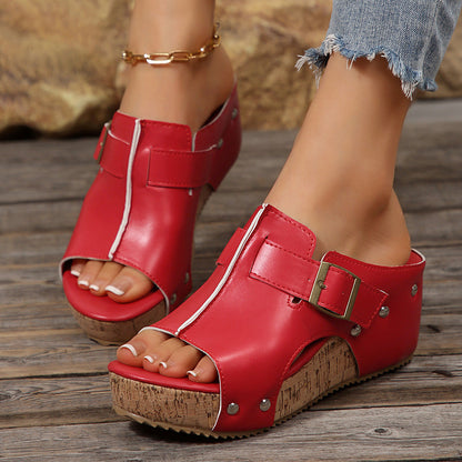 Women's Wedge Sandals with Adjustable Buckle