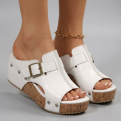 Women's Wedge Sandals with Adjustable Buckle