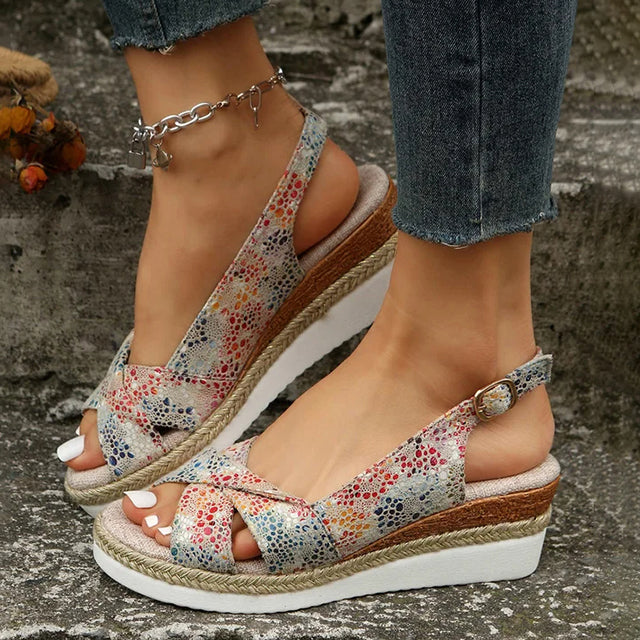 Women's Wedge Sandals with Buckle Strap and Open Toe