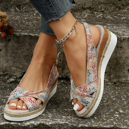Women's Wedge Sandals with Buckle Strap and Open Toe