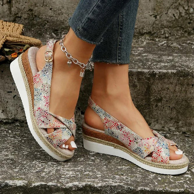 Women's Wedge Sandals with Buckle Strap and Open Toe