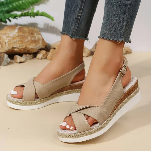 Women's Wedge Sandals with Buckle Strap and Open Toe