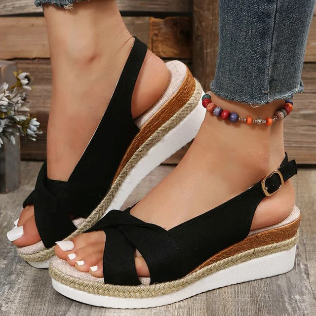 Women's Wedge Sandals with Buckle Strap and Open Toe