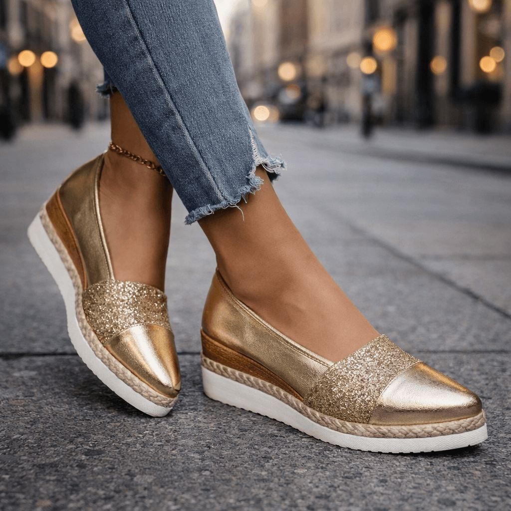 Women's Wedge Sandals with Glitter Detail and Lightweight Platform