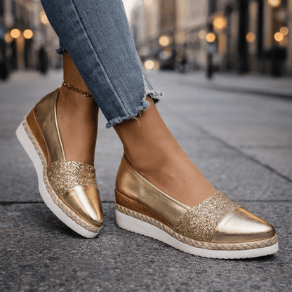 Women's Wedge Sandals with Glitter Detail and Lightweight Platform
