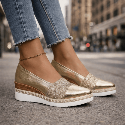 Women's Wedge Sandals with Glitter Detail and Lightweight Platform