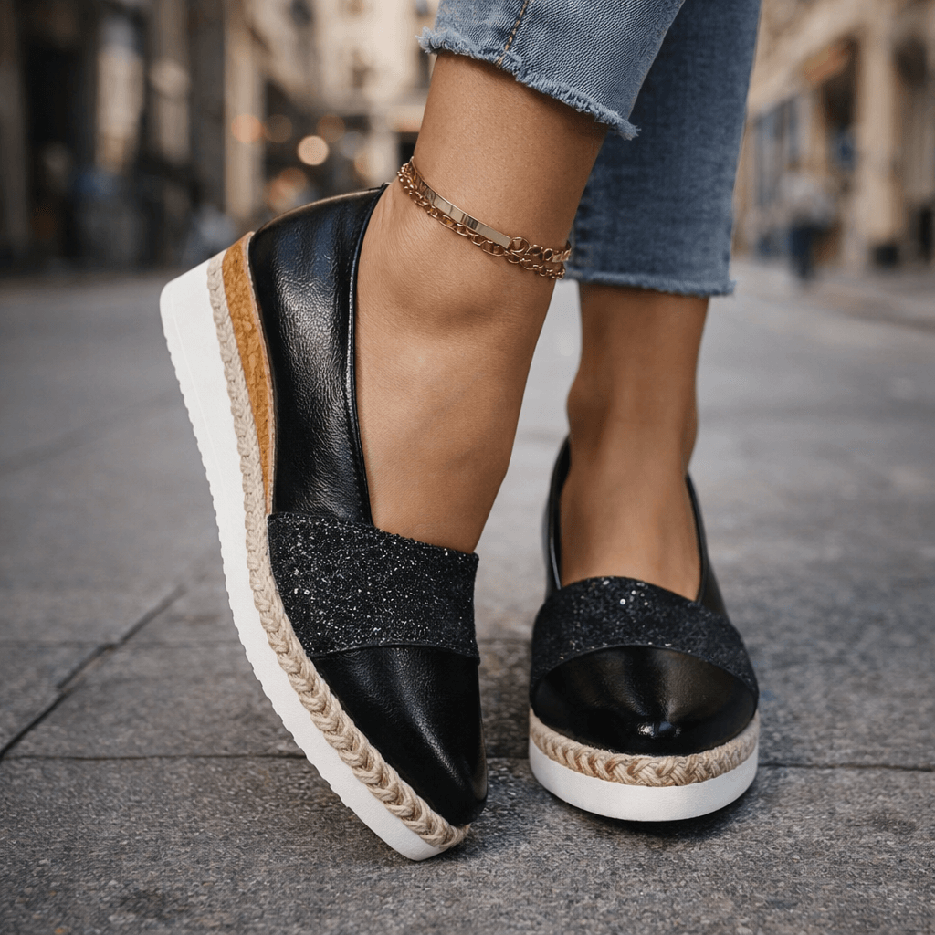 Women's Wedge Sandals with Glitter Detail and Lightweight Platform