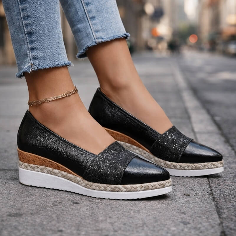 Women's Wedge Sandals with Glitter Detail and Lightweight Platform