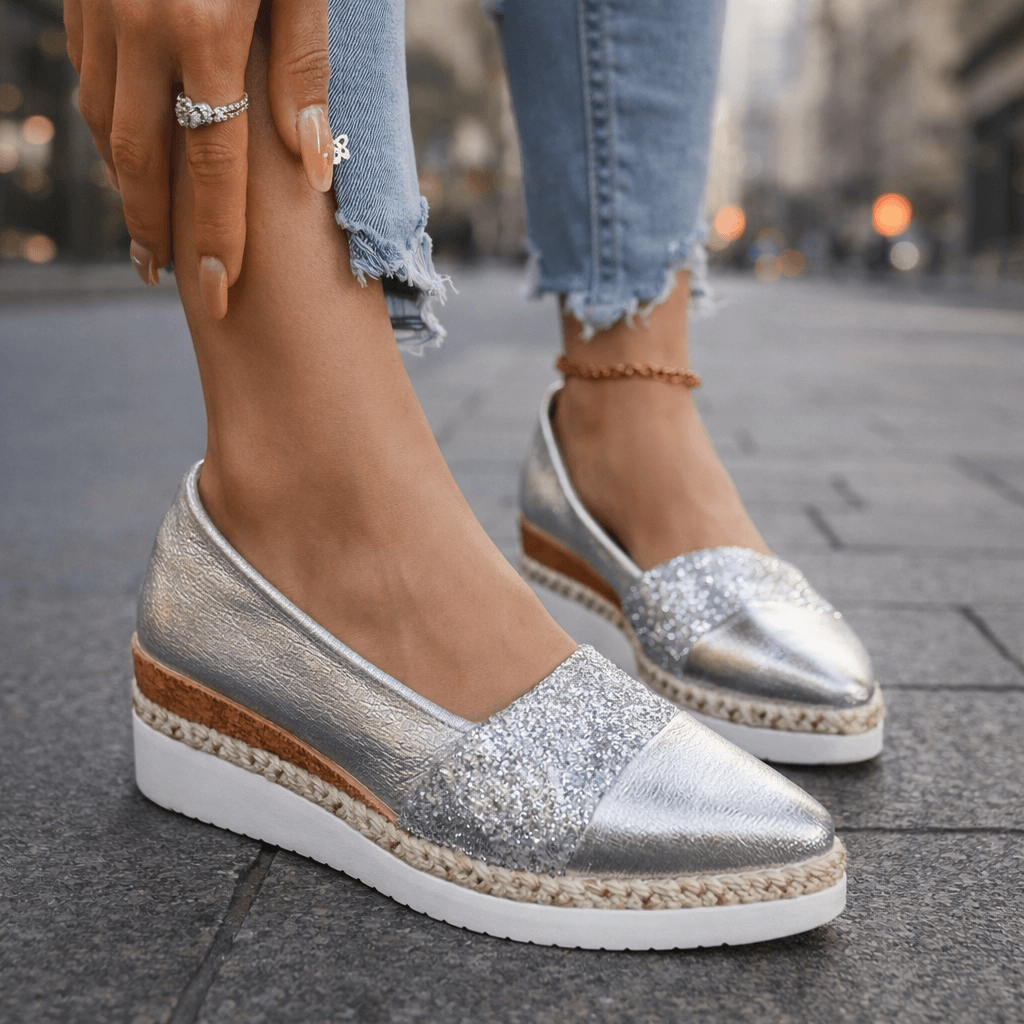 Women's Wedge Sandals with Glitter Detail and Lightweight Platform