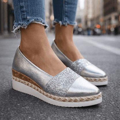 Women's Wedge Sandals with Glitter Detail and Lightweight Platform