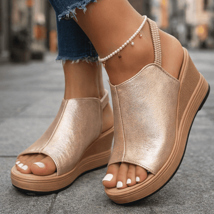 Women's Wedge Sandals with Metallic Finish