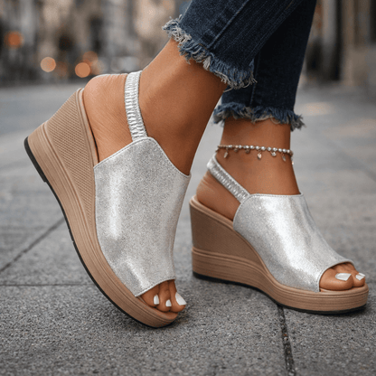 Women's Wedge Sandals with Metallic Finish