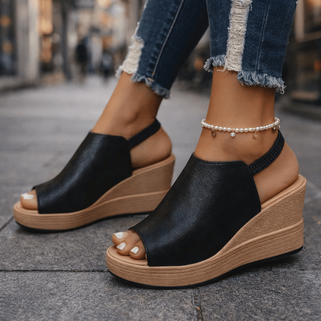 Women's Wedge Sandals with Metallic Finish