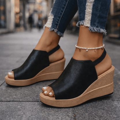 Women's Wedge Sandals with Metallic Finish