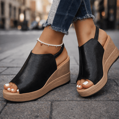 Women's Wedge Sandals with Metallic Finish