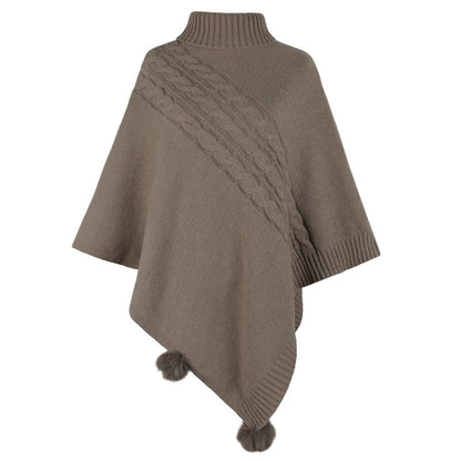 Women's Wool Blend Poncho with High Collar and Modern Braid Design